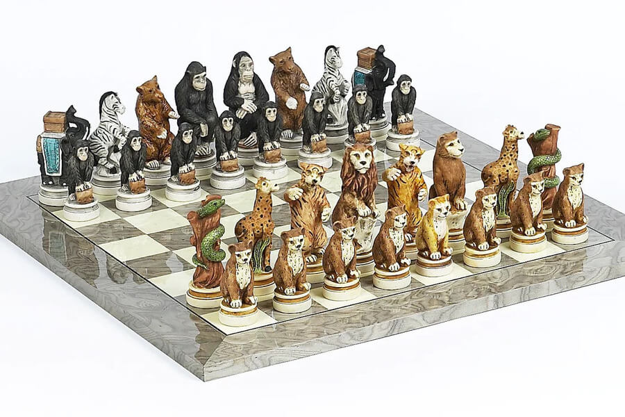 House of Hauteville Chess Set and Board Combo - Antique White and Black  Marble