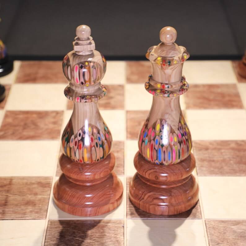 Deluxe Decorative King & Queen Chess Pieces (4)