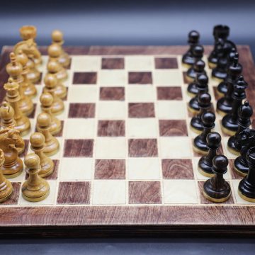 Ebony and Cypress Hinoki Wood Chess Pieces
