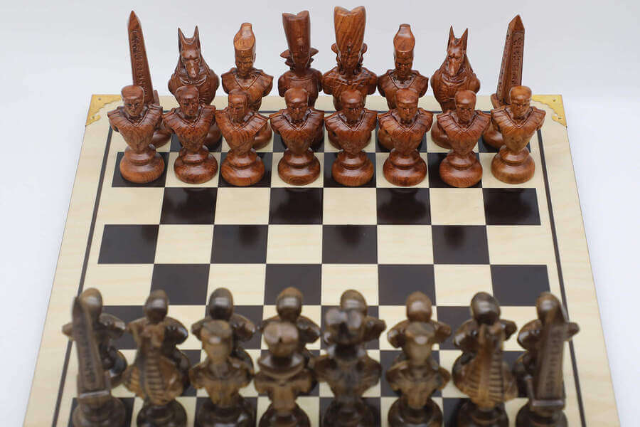 Romans vs Egyptians Chess Set with Glass Board - 3 3/4 Inch High