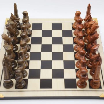 Engraved Wood Ancient Egyptian Theme Chess Set