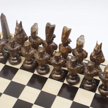Engraved Wood Ancient Egyptian Theme Chess Set