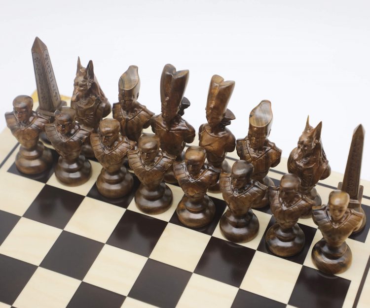 Engraved Wood Ancient Egyptian Theme Chess Set