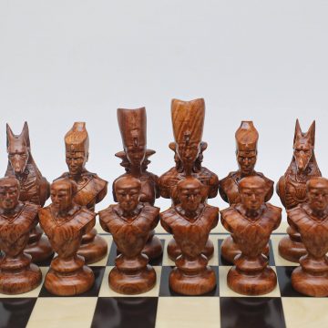 Engraved Wood Ancient Egyptian Theme Chess Set