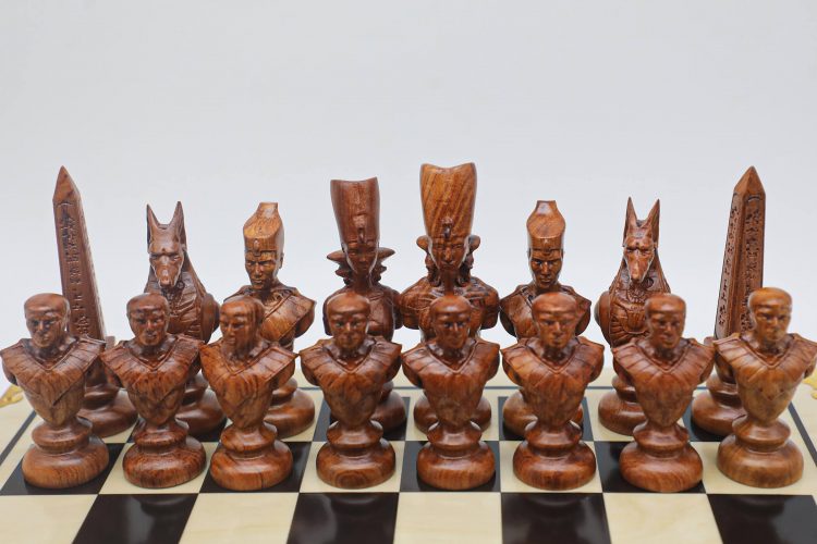 Engraved Wood Ancient Egyptian Theme Chess Set