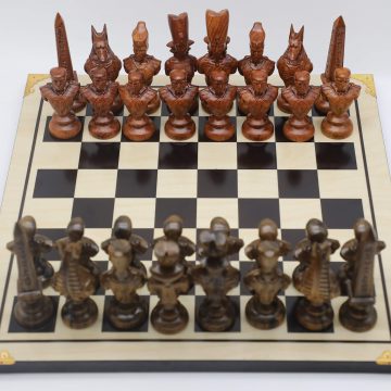 Engraved Wood Ancient Egyptian Theme Chess Set