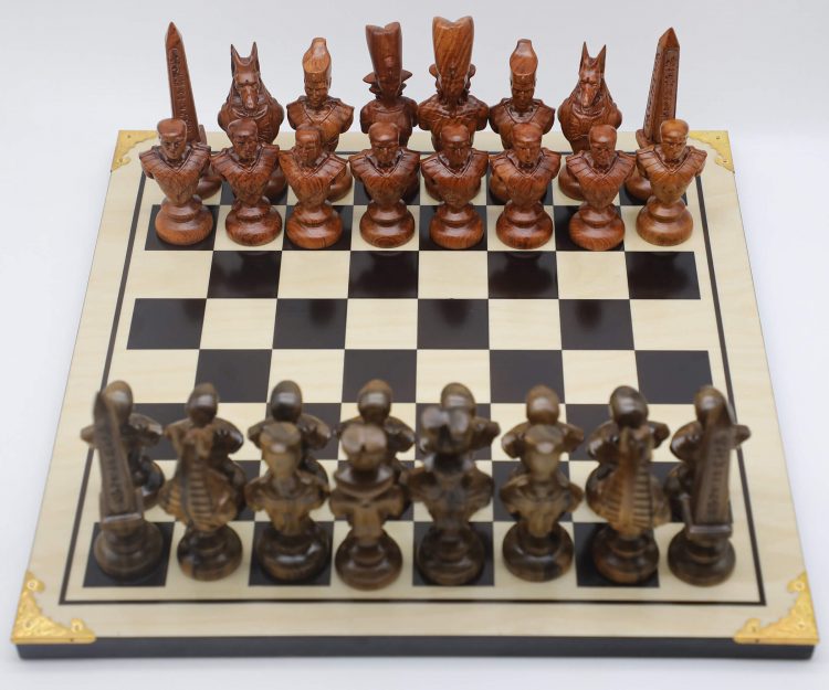 Engraved Wood Ancient Egyptian Theme Chess Set