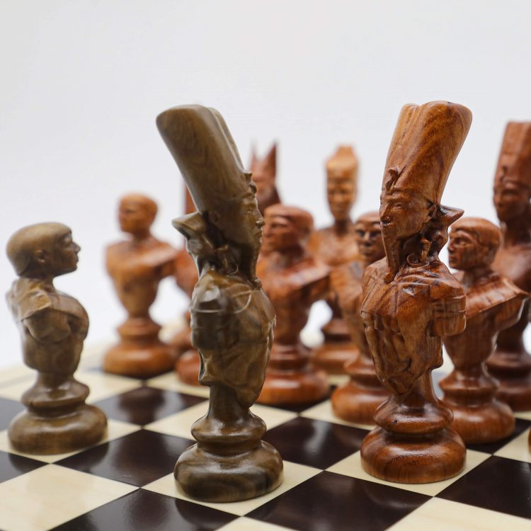 Engraved Wood Ancient Egyptian Theme Chess Set