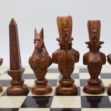 Engraved Wood Ancient Egyptian Theme Chess Set