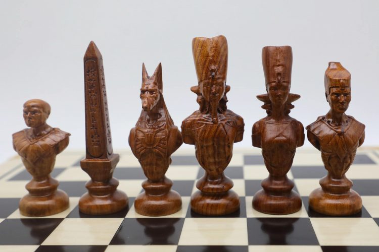 Engraved Wood Ancient Egyptian Theme Chess Set