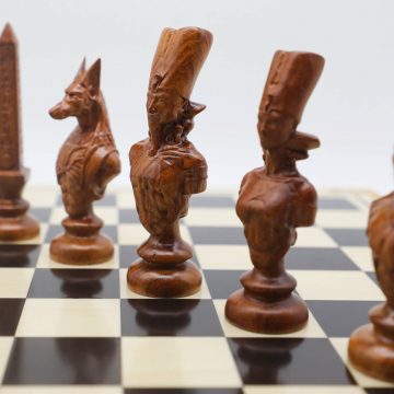 Engraved Wood Ancient Egyptian Theme Chess Set