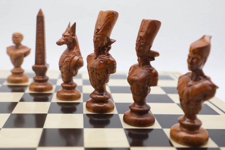 Engraved Wood Ancient Egyptian Theme Chess Set