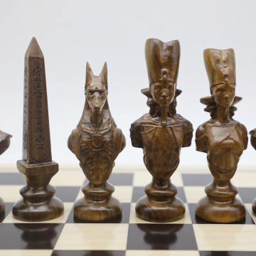 Engraved Wood Ancient Egyptian Theme Chess Set