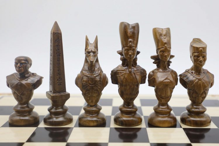 Engraved Wood Ancient Egyptian Theme Chess Set