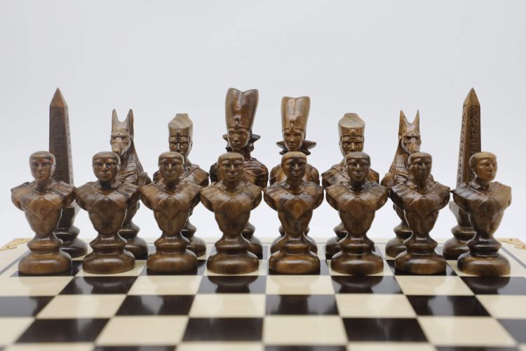 Engraved Wood Ancient Egyptian Theme Chess Set