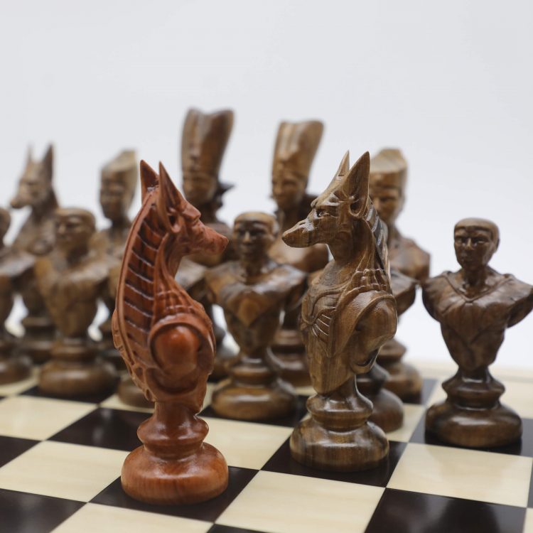 Engraved Wood Ancient Egyptian Theme Chess Set