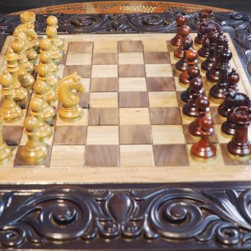 Engraved Wooden Floral Chess Board