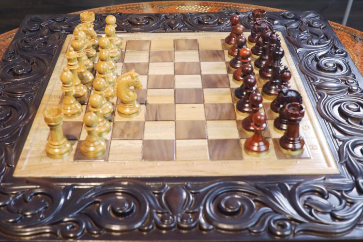 Engraved Wooden Floral Chess Board