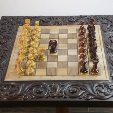 Engraved Wooden Floral Chess Board