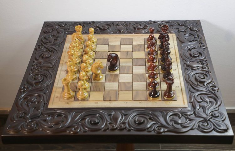 Engraved Wooden Floral Chess Board