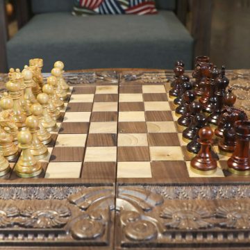 Engraved Wooden Floral Foldable Chess Board