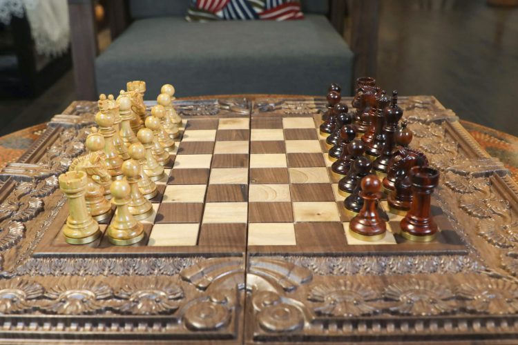 Engraved Wooden Floral Foldable Chess Board