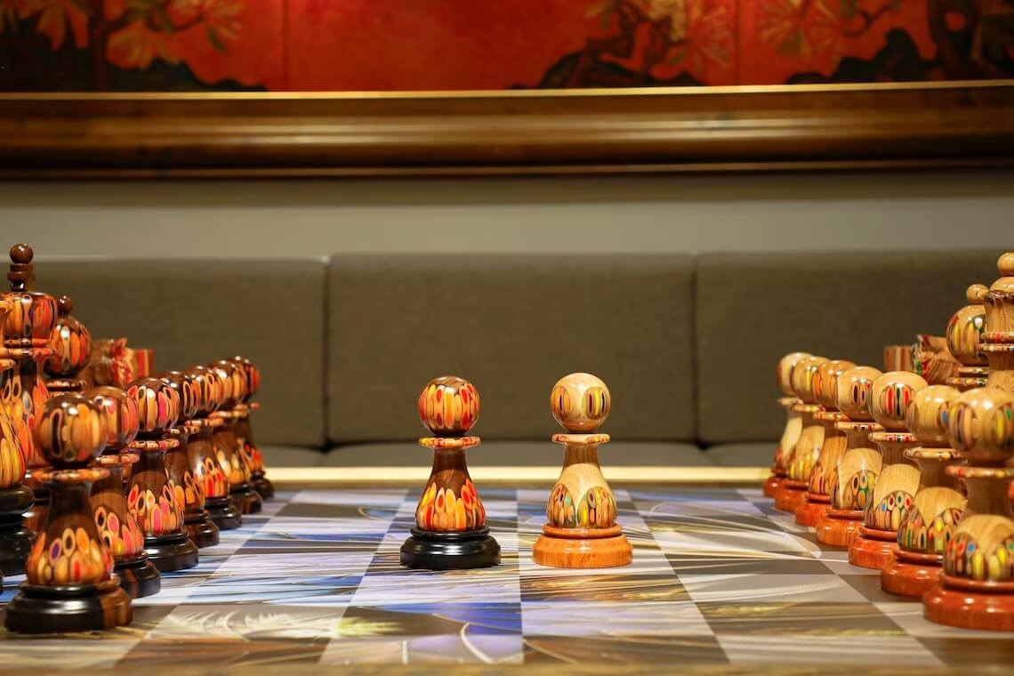 Full Set Giant Deluxe Chess Pieces with Board - High End Blended of Wood, Resin and Colored Pencils.