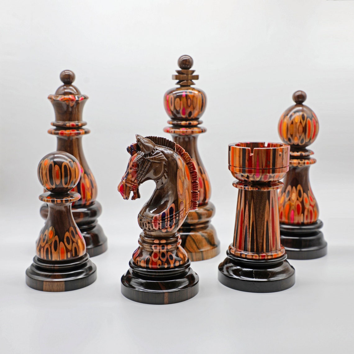 Luxury Ebony & Maple Chess Pieces with Wooden Chess Box and Flat Chess Board - Henry Chess Sets