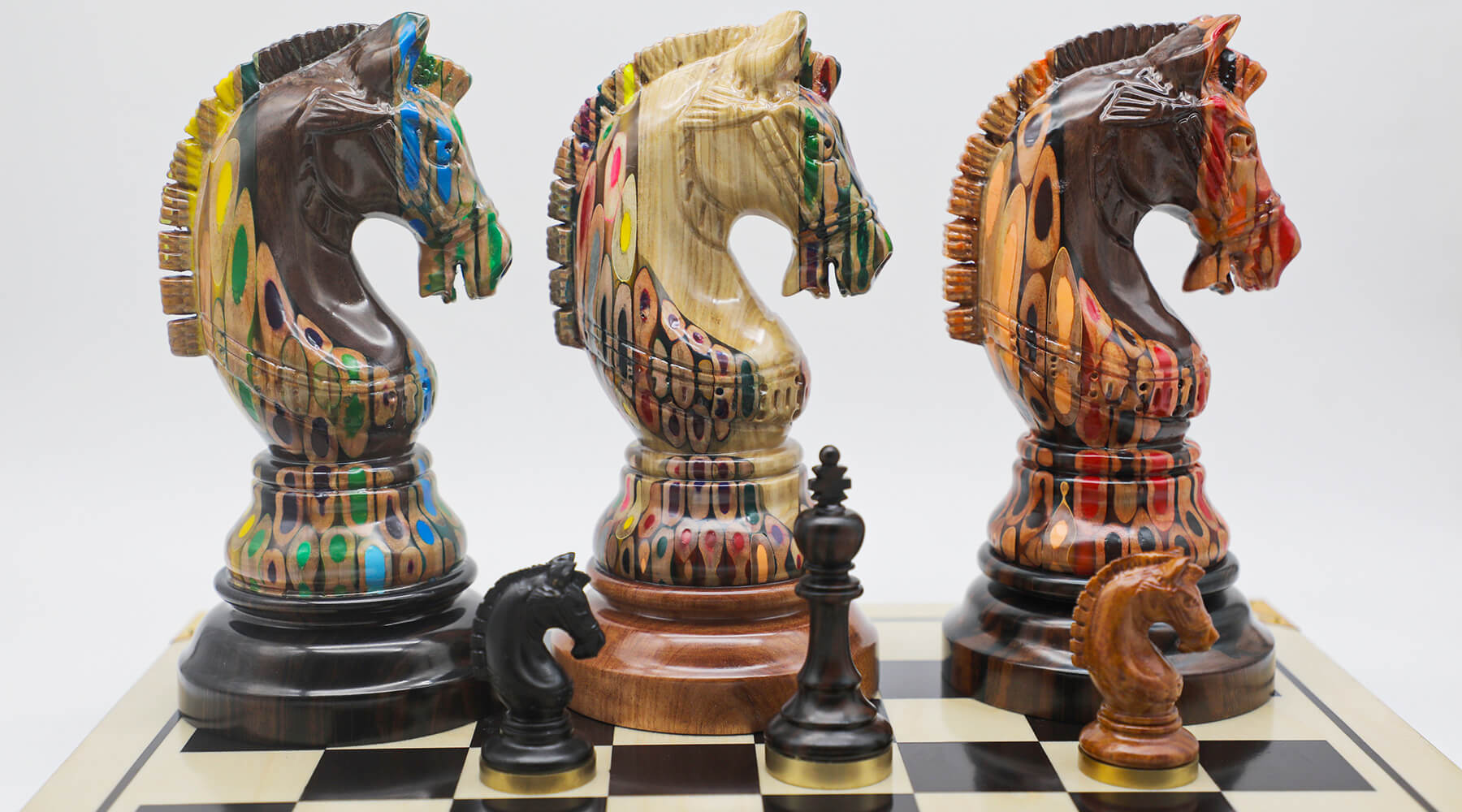 Luxury Ebony & Maple Chess Pieces with Wooden Chess Box and Flat Chess Board  - Henry Chess Sets