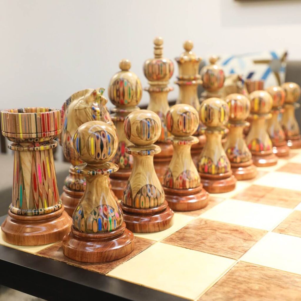 Unique Giant Colored-Pencil Chess Set