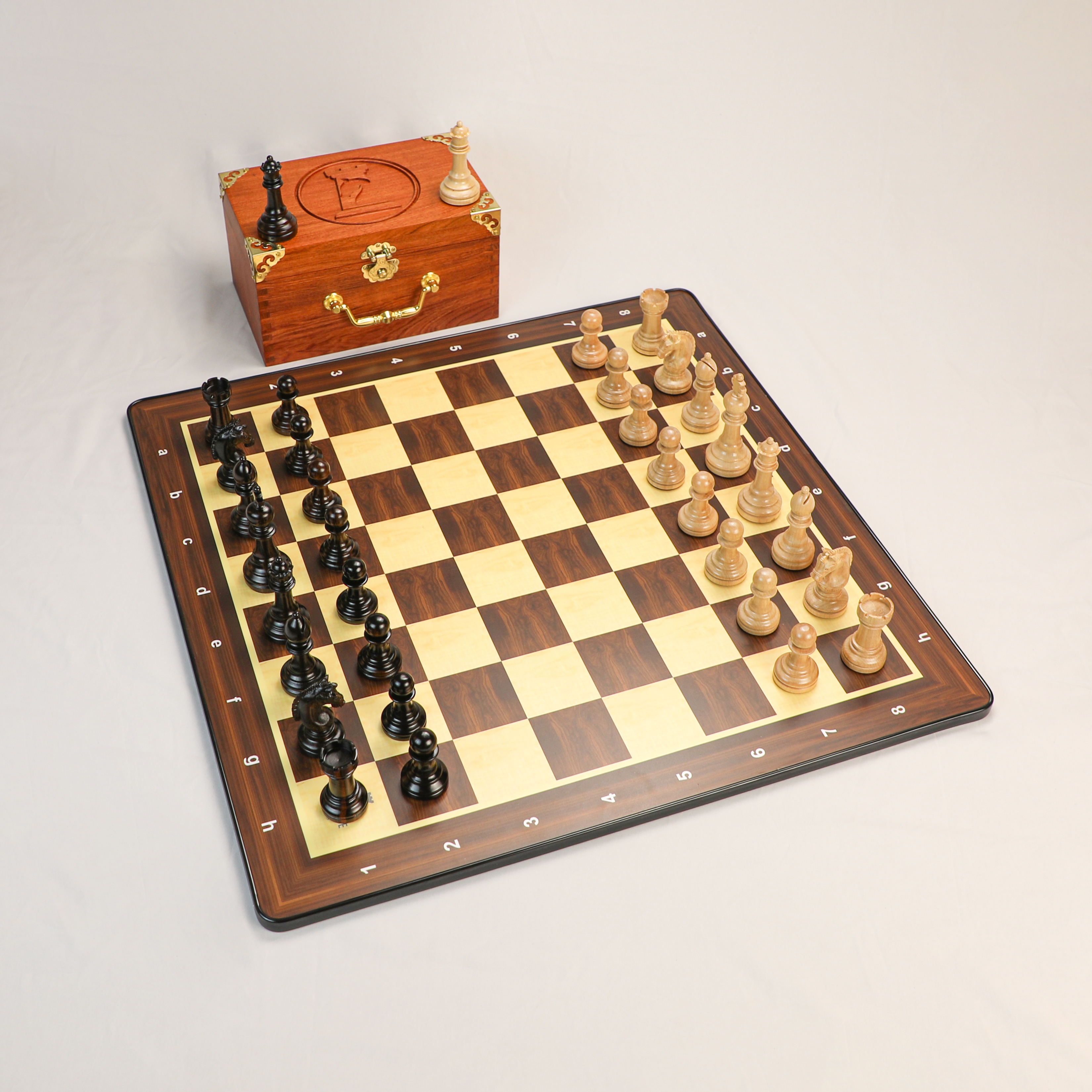 Luxury Ebony & Mapble with Wooden Chess Box and Flat Chess Board