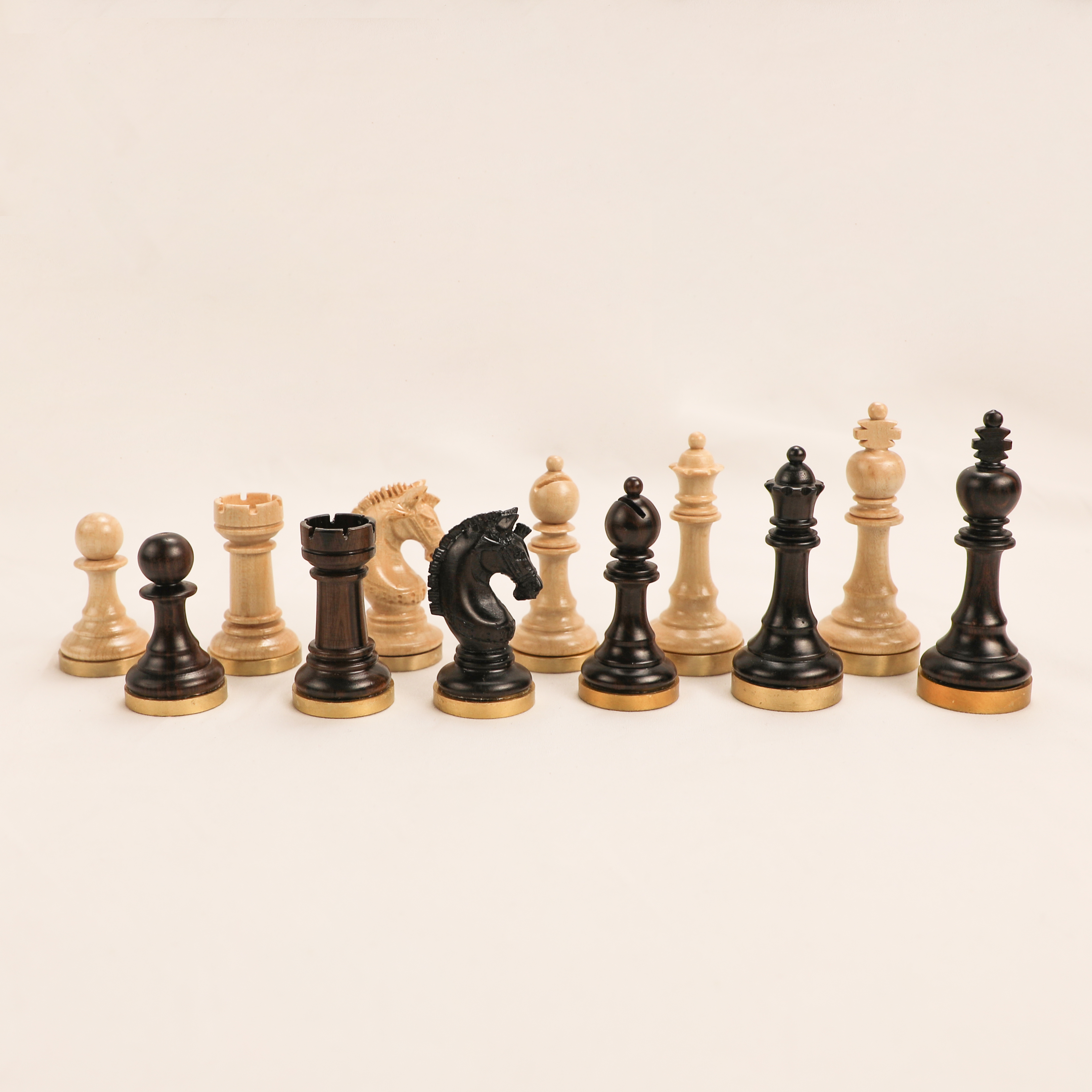 Luxury Ebony & Maple Chess Pieces with bronze base