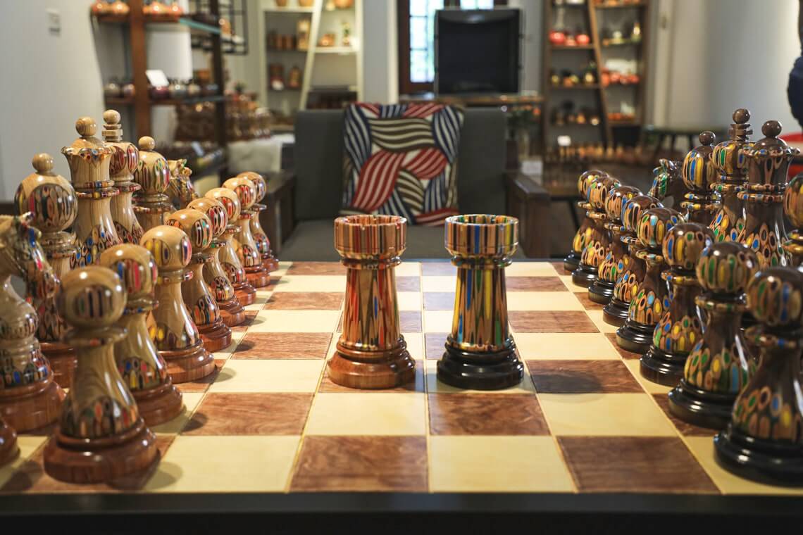 Wooden Color Pencil Giant Chess Set Decor 